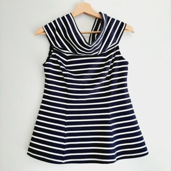 MAEVE Anthropologie Structured Off-The-Shoulder Top Blue & White Sz S Flawed - Picture 16 of 16